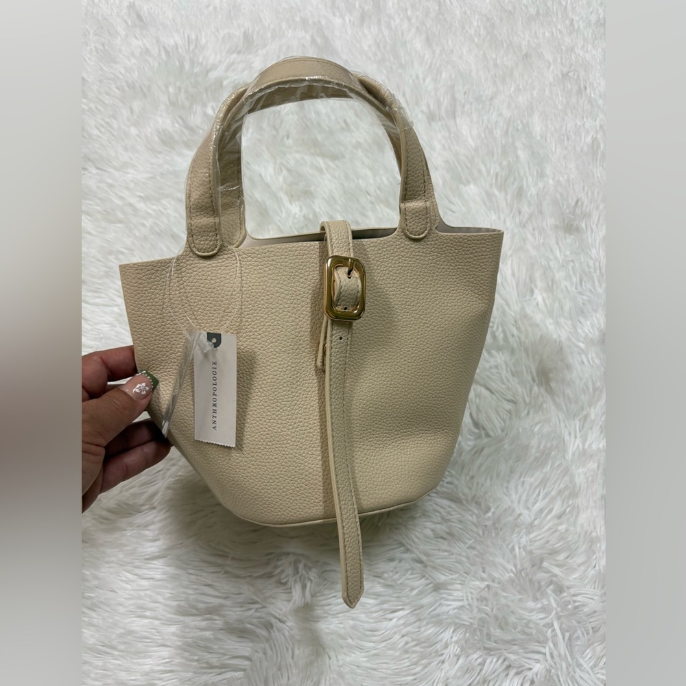 Anthropologie Cream Mini Bag with Gold Buckle